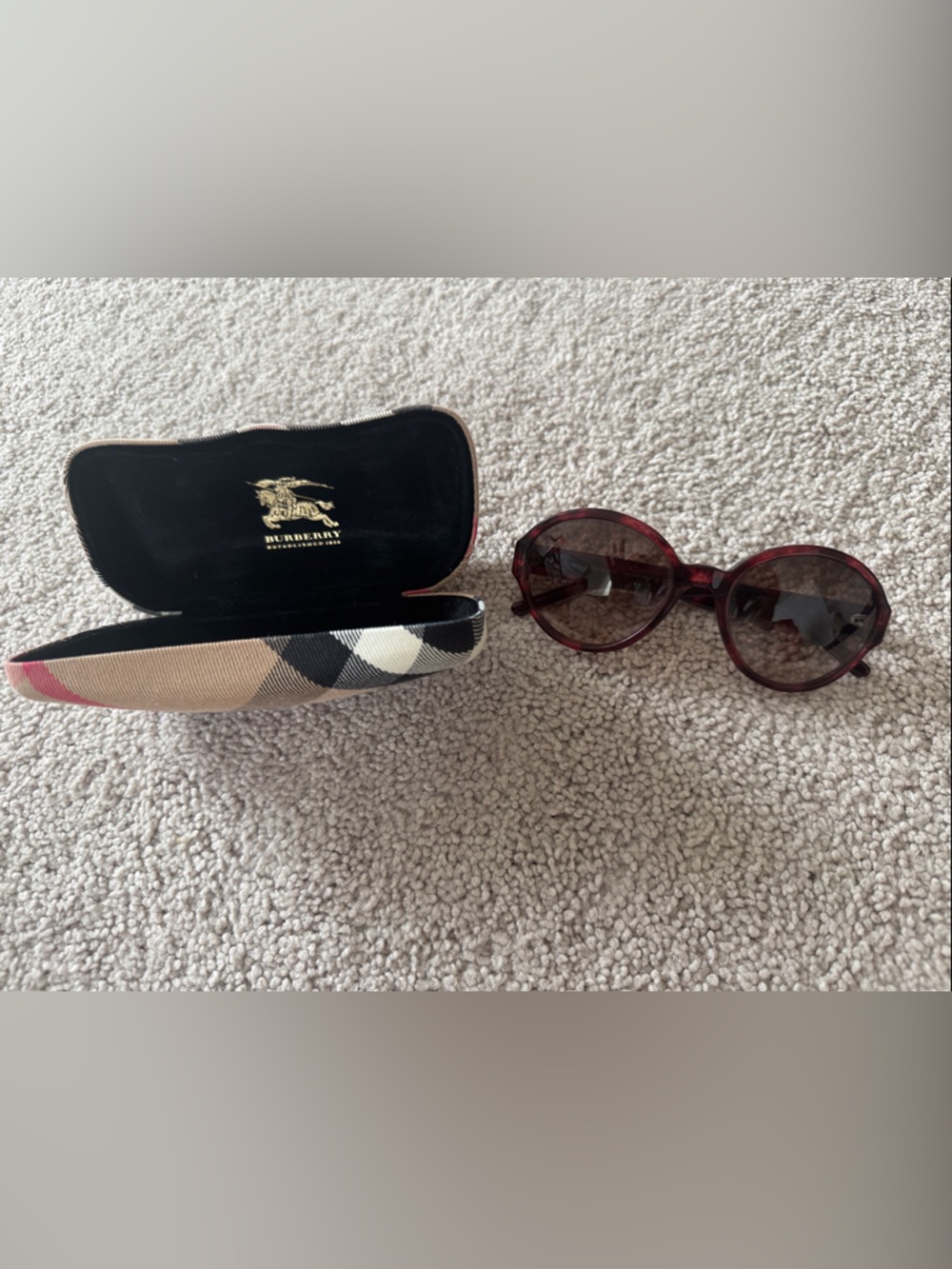 Burberry Round Sunglasses in Translucent Burgundy with Case